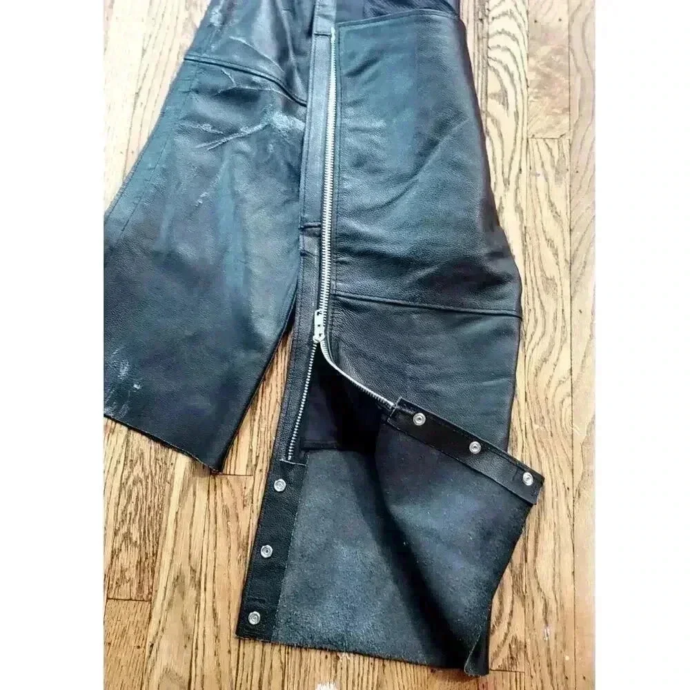 Jafrum genuine leather‎ biker moto full riding chaps size large zip and snaps - Picture 2 of 9